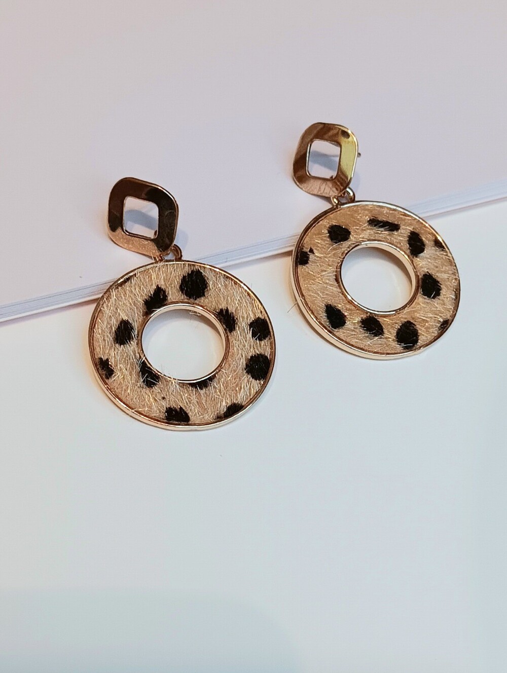 Gold-Tone Leopard Print Hoop Drop Earrings - Women Jewelry